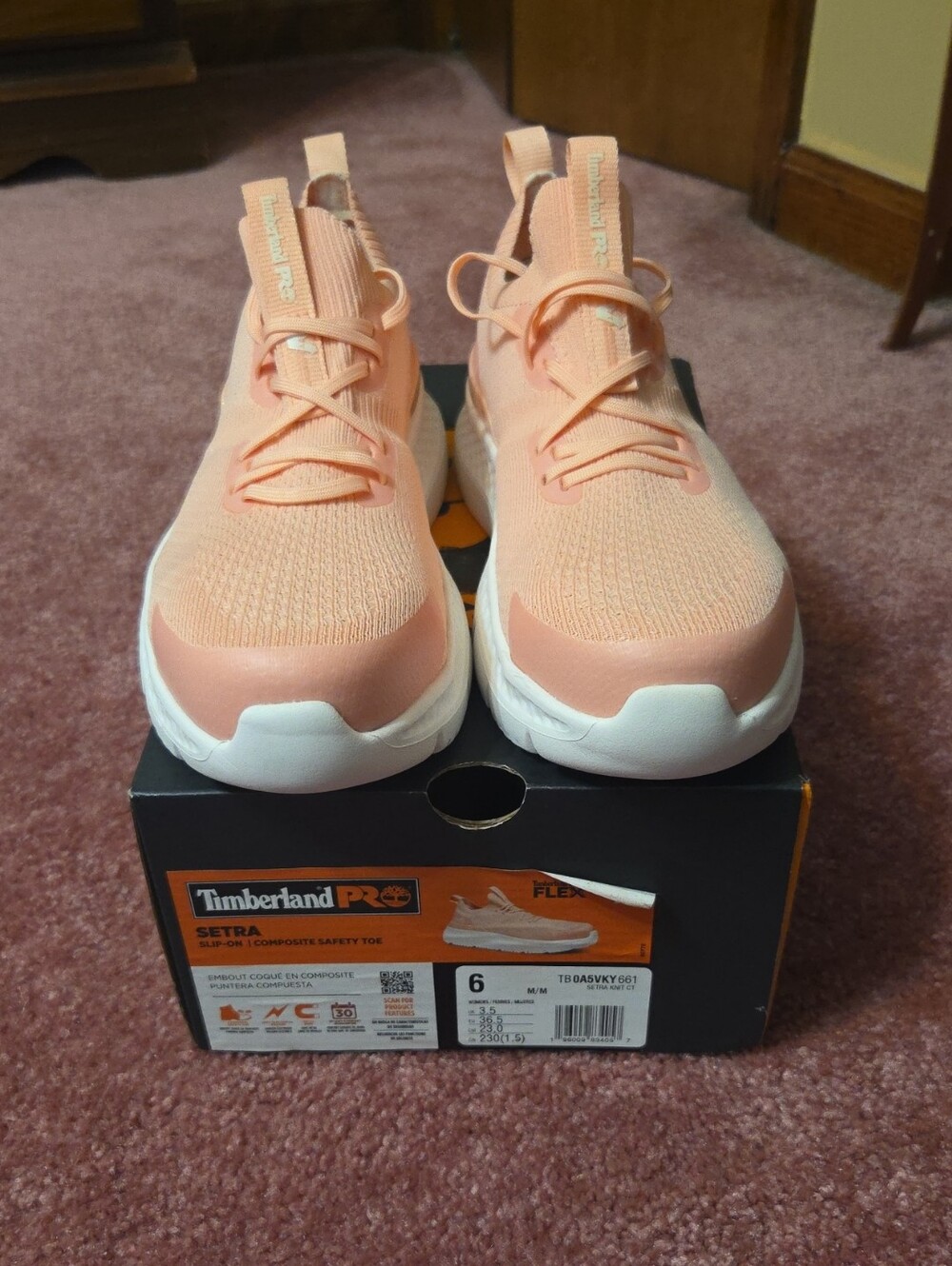 Timberland PRO Peach Knit Composite Safety Toe Slip-On Sneakers with White Sole